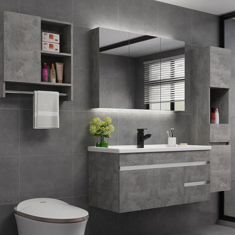 gray malemine bathroom cabinet